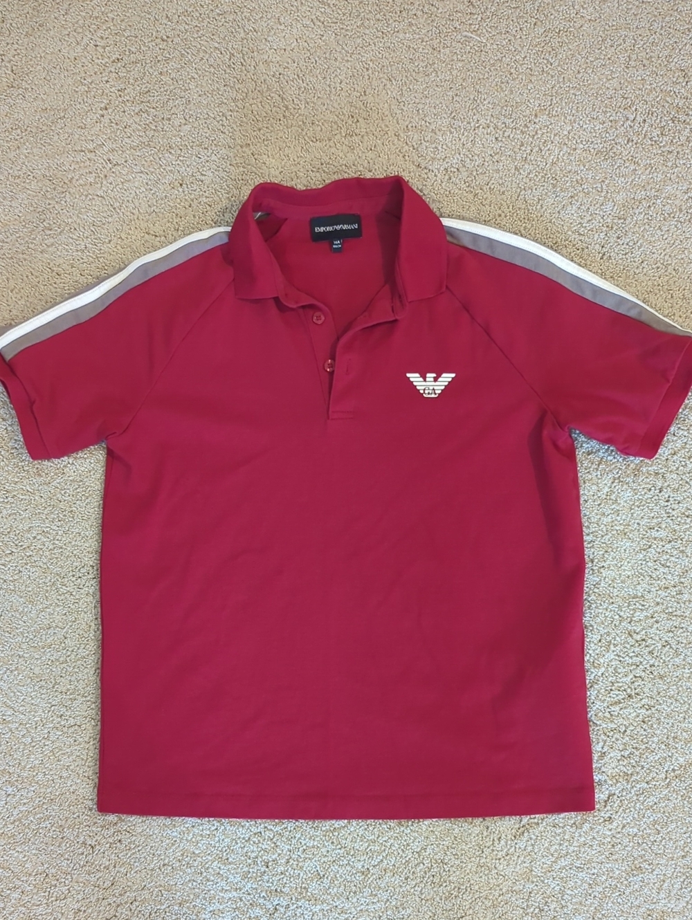 Emporio Armani Kids Polo with White Shoulder Stripes Size 14